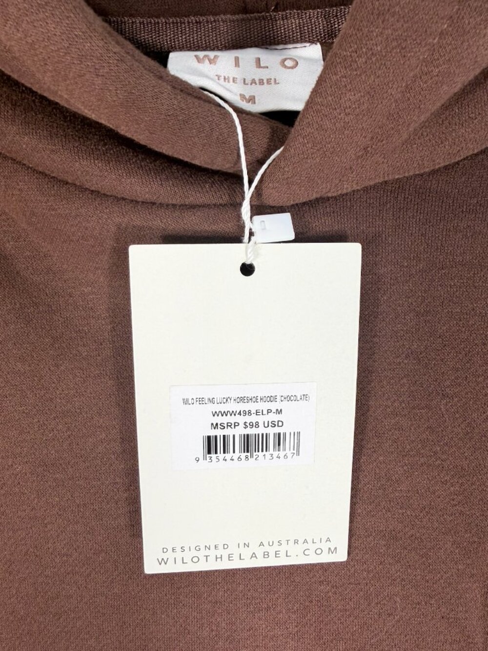 Wilo The Label Feeling Lucky Horseshoe Hoodie Chocolate Brown Medium NWT - Picture 5 of 5